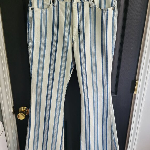 Wrangler Retro Bailey High Rise Flare Striped Jeans Blue White Denim Womens 9/10 - Picture 3 of 9